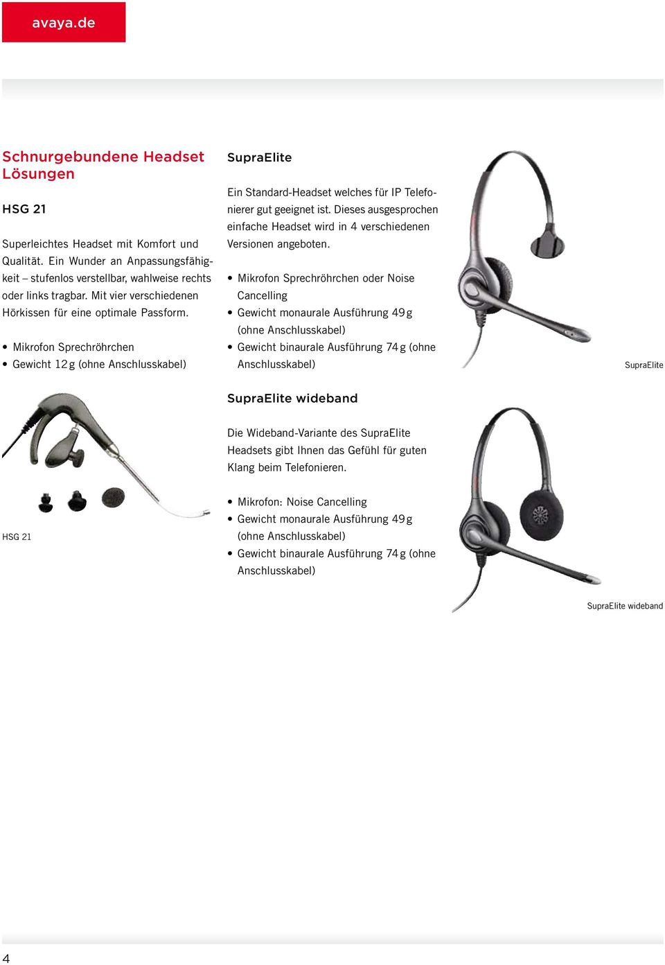 Dieses ausgesprochen einfache Headset wird in 4 verschiedenen Versionen angeboten.