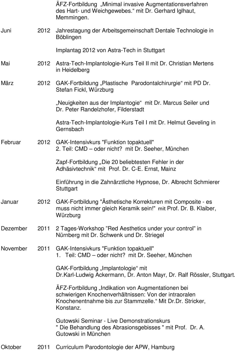 Christian Mertens in Heidelberg 2012 GAK-Fortbildung Plastische Parodontalchirurgie mit PD Dr. Stefan Fickl, Würzburg Neuigkeiten aus der Implantogie mit Dr. Marcus Seiler und Dr.