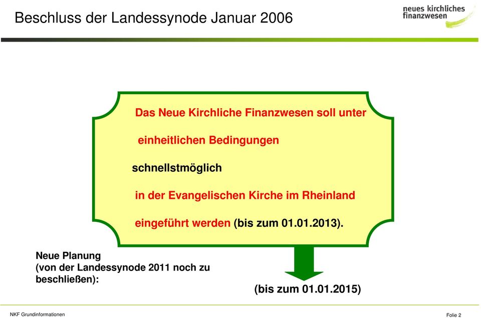 Evangelischen Kirche im Rheinland eingeführt werden (bis zum 01.01.2013).