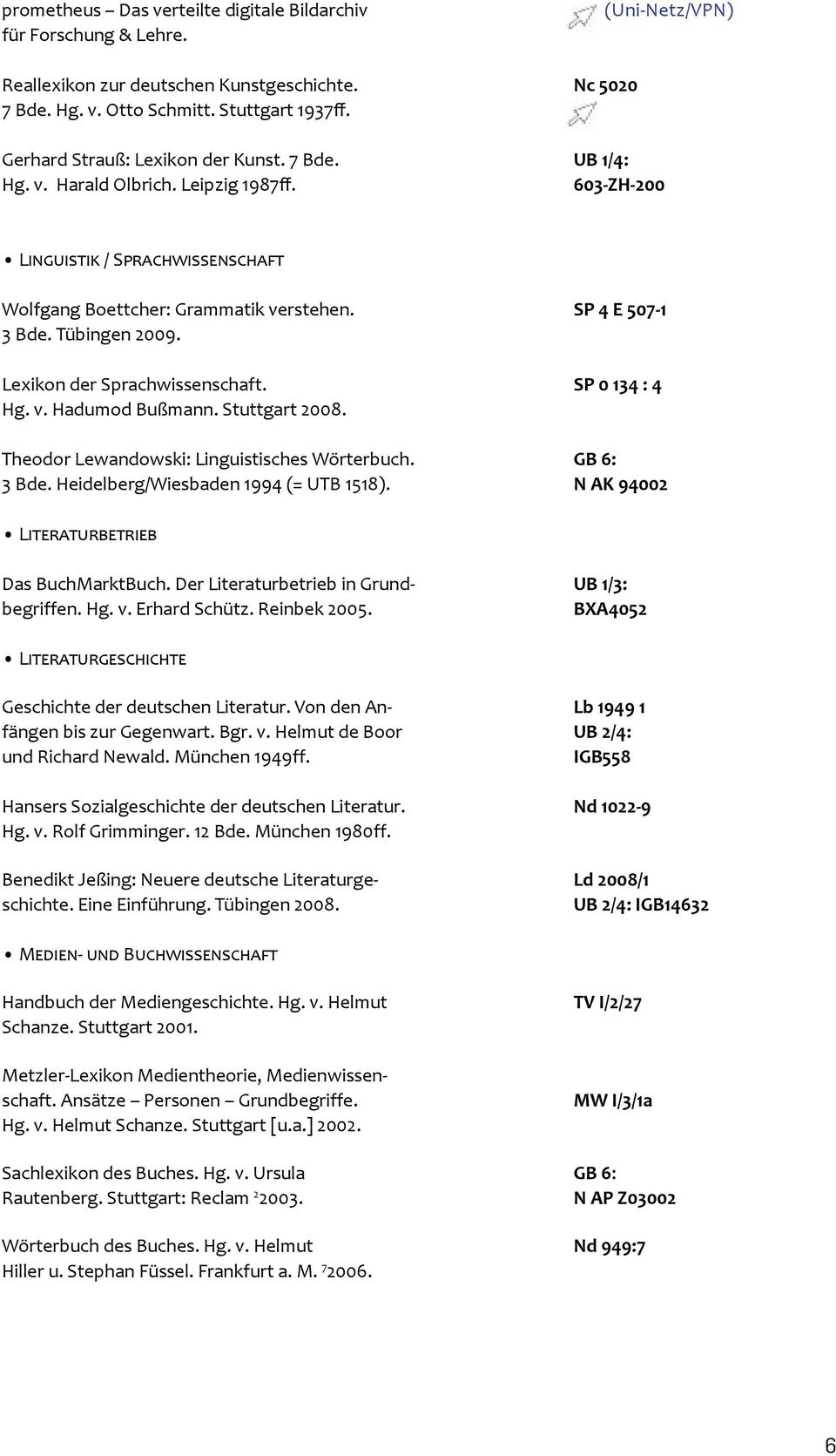 Tübingen 2009. Lexikon der Sprachwissenschaft. SP 0 134 : 4 Hg. v. Hadumod Bußmann. Stuttgart 2008. Theodor Lewandowski: Linguistisches Wörterbuch. GB 6: 3 Bde. Heidelberg/Wiesbaden 1994 (= UTB 1518).