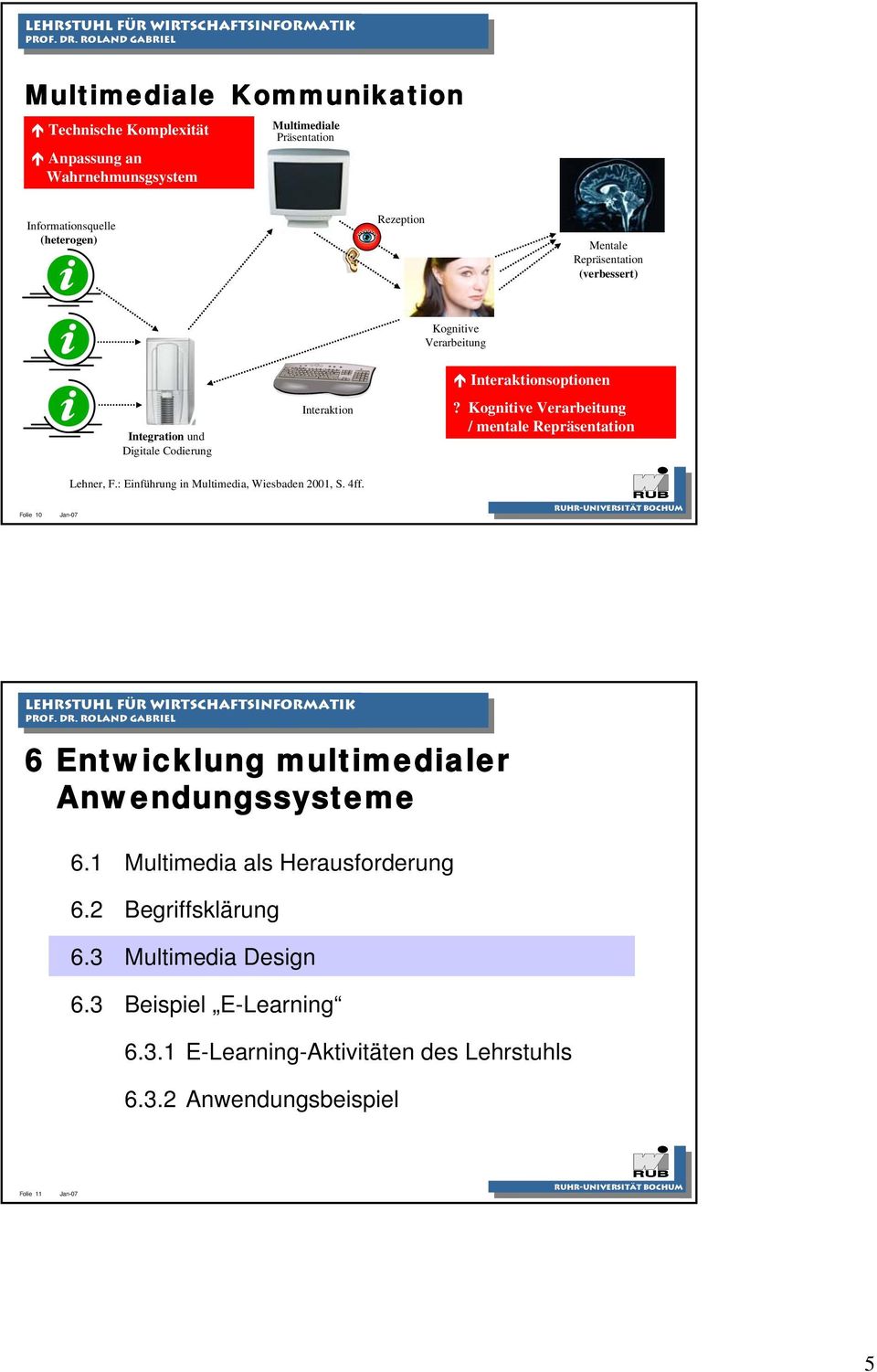 Kognitive Verarbeitung / mentale Repräsentation Lehner, F.: Einführung in Multimedia, Wiesbaden 2001, S. 4ff.