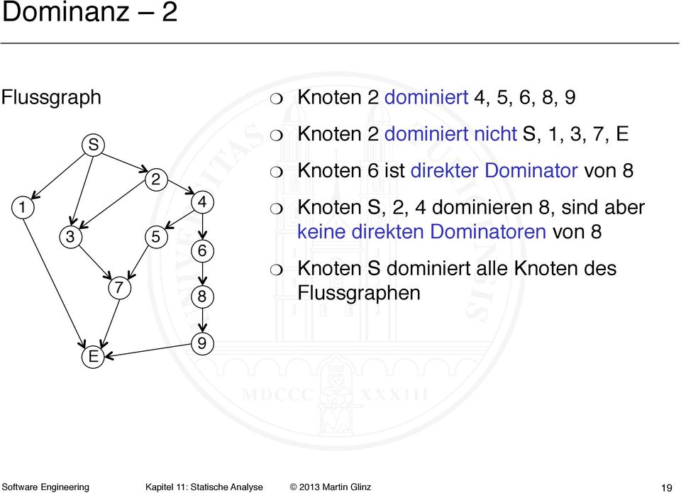 dominieren 8, sind aber keine direkten Dominatoren von 8 Knoten S dominiert alle