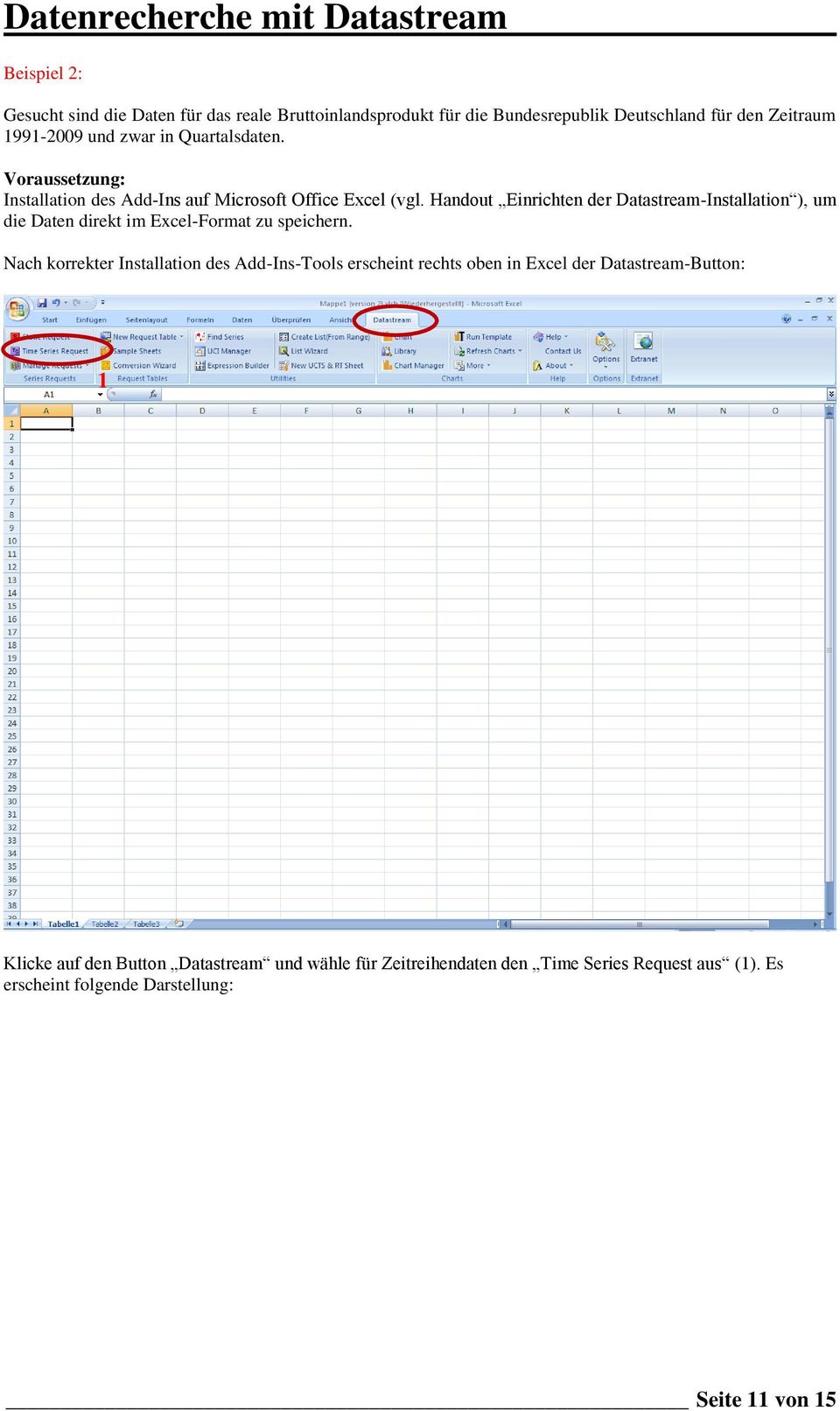 Handout Einrichten der Datastream-Installation ), um die Daten direkt im Excel-Format zu speichern.
