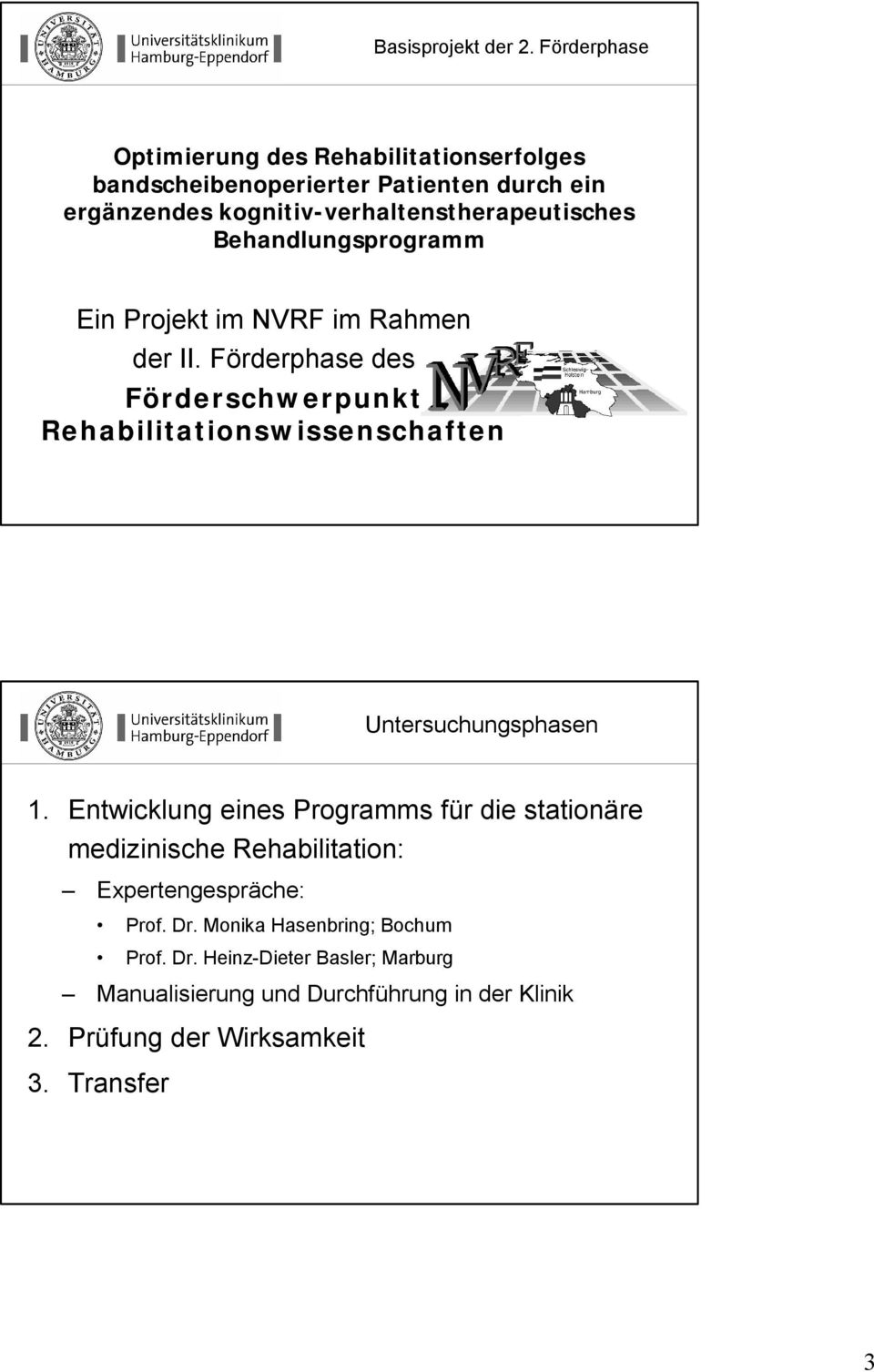 kognitiv-verhaltenstherapeutisches Behandlungsprogramm Ein Projekt im NVRF im Rahmen der II.