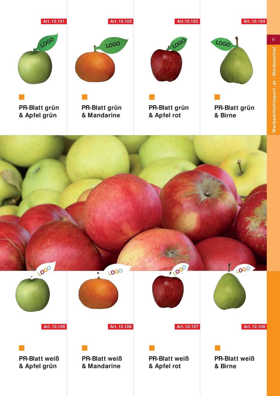 PR-Blatt grün & Apfel rot PR-Blatt grün & Birne 6 Werbemittelimport.