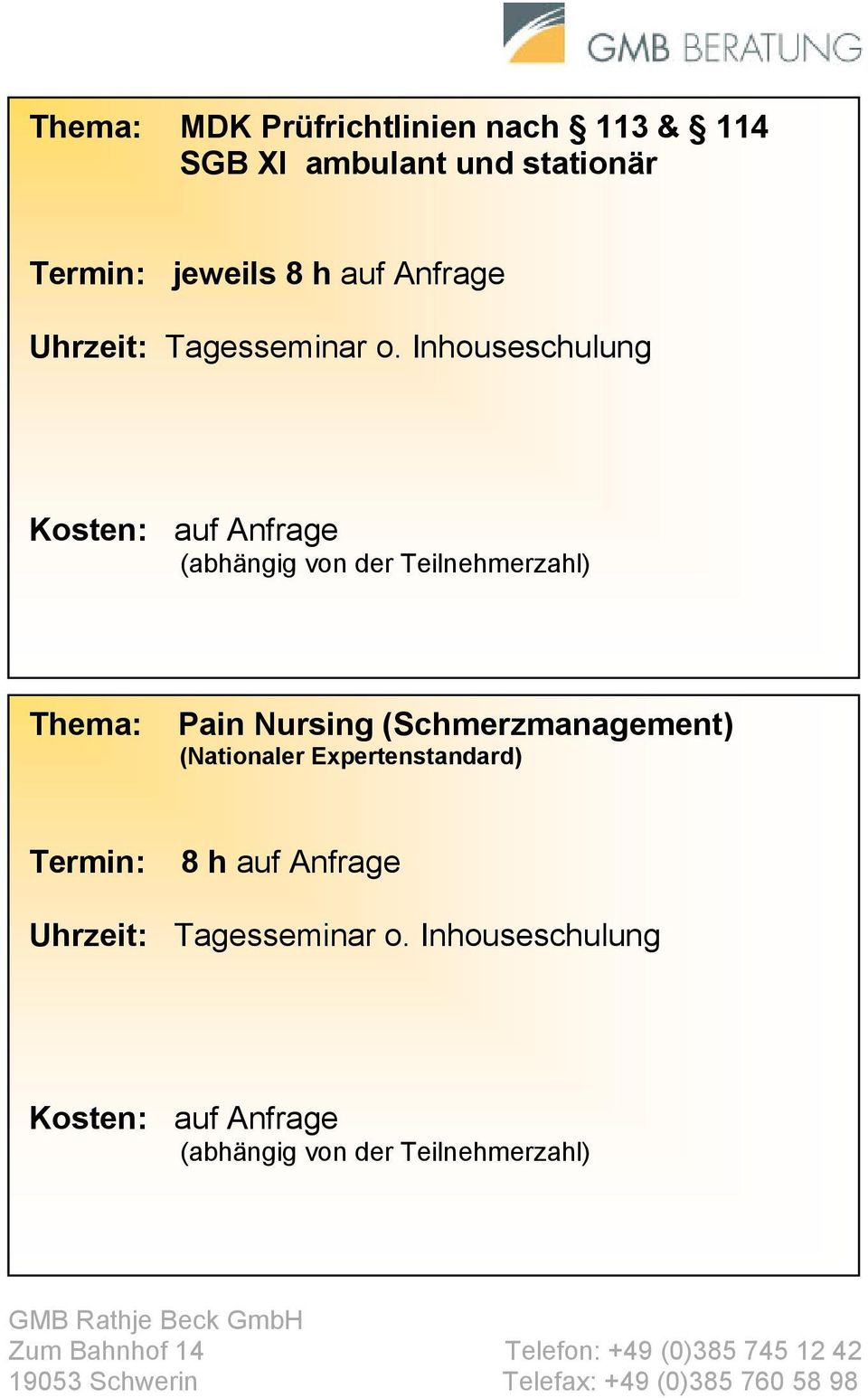 Anfrage Pain Nursing (Schmerzmanagement)