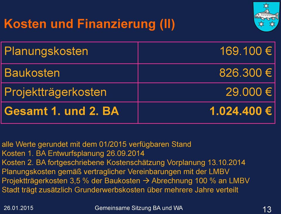 BA fortgeschriebene Kostenschätzung Vorplanung 13.10.