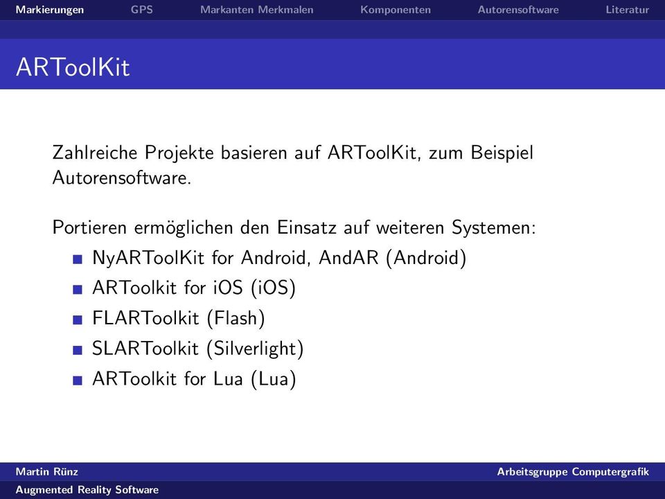 Portieren ermöglichen den Einsatz auf weiteren Systemen: NyARToolKit