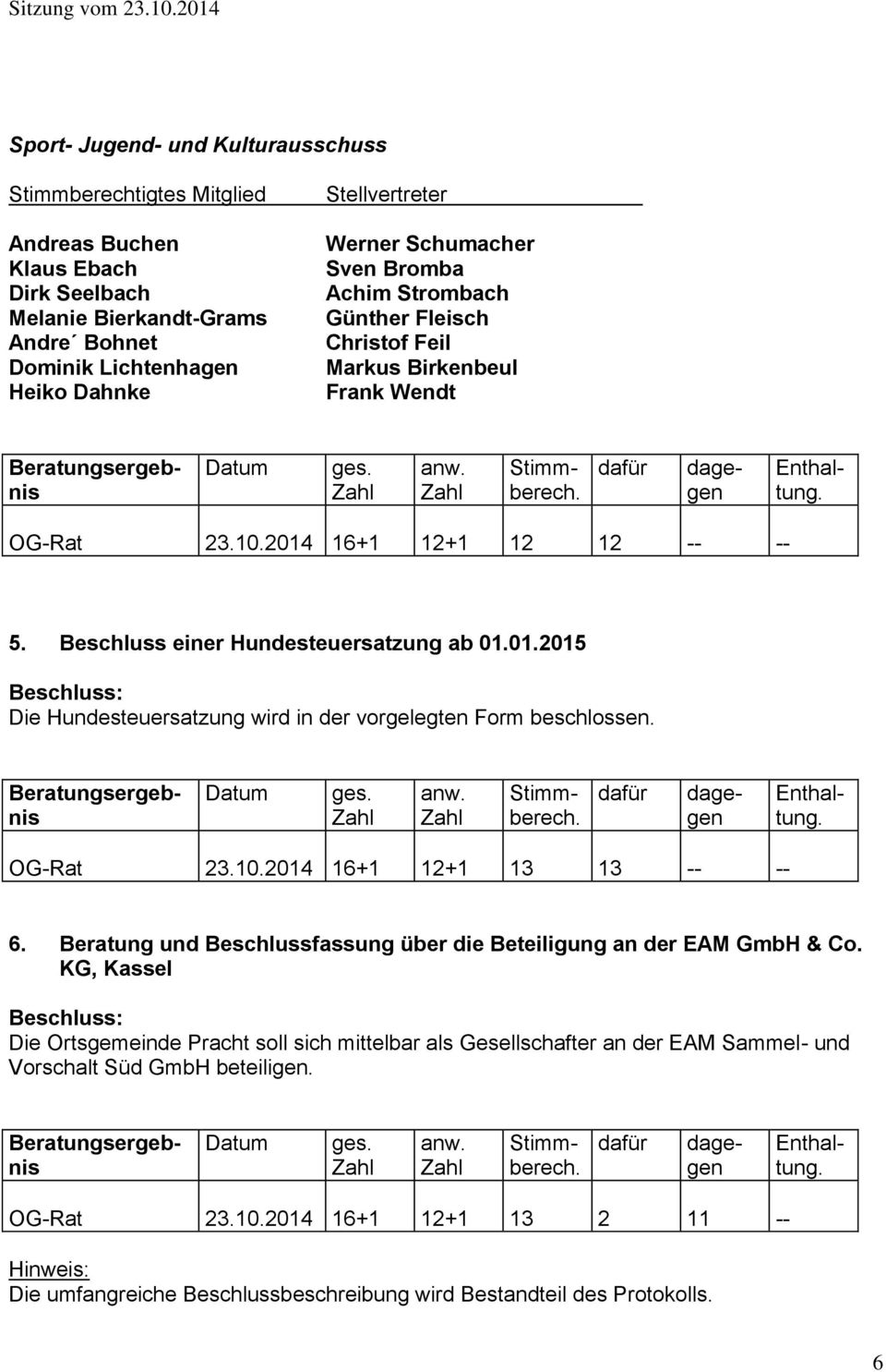 Beratung und Beschlussfassung über die Beteiligung an der EAM GmbH & Co.