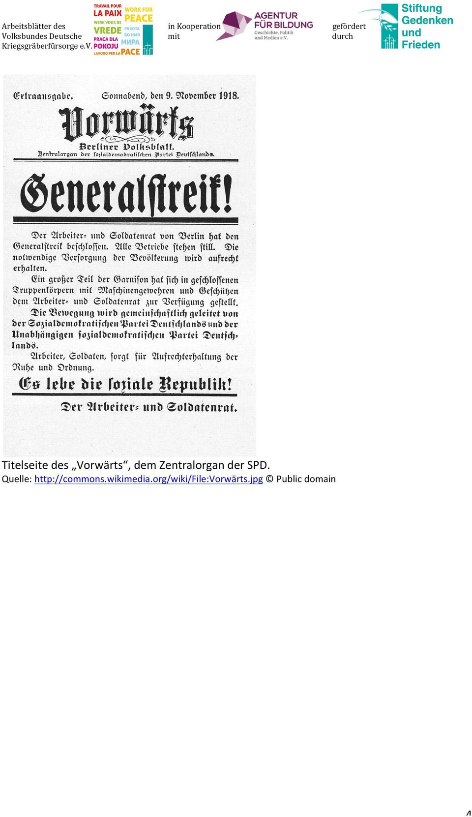 Titelseite des Vorwärts, dem Zentralorgan der SPD.