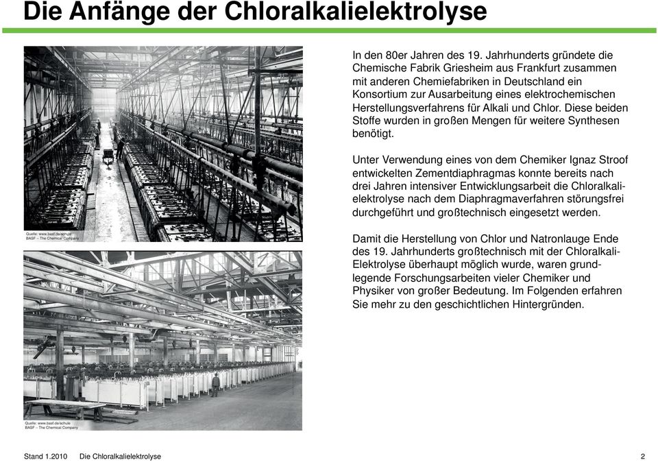 für Alkali und Chlor. Diese beiden Stoffe wurden in großen Mengen für weitere Synthesen benötigt.