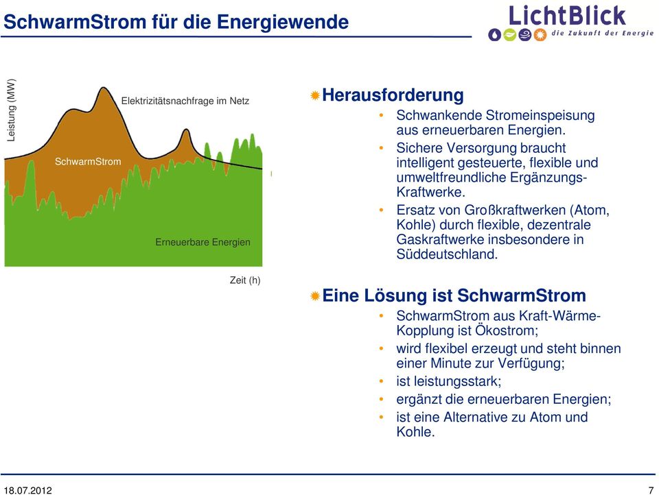 Ersatz von Großkraftwerken (Atom, Kohle) durch flexible, dezentrale Gaskraftwerke insbesondere in Süddeutschland.