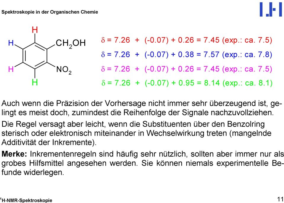 Die egel versagt aber leicht, wenn die Substituenten über den Benzolring sterisch oder elektronisch miteinander in Wechselwirkung treten (mangelnde Additivität der Inkremente).