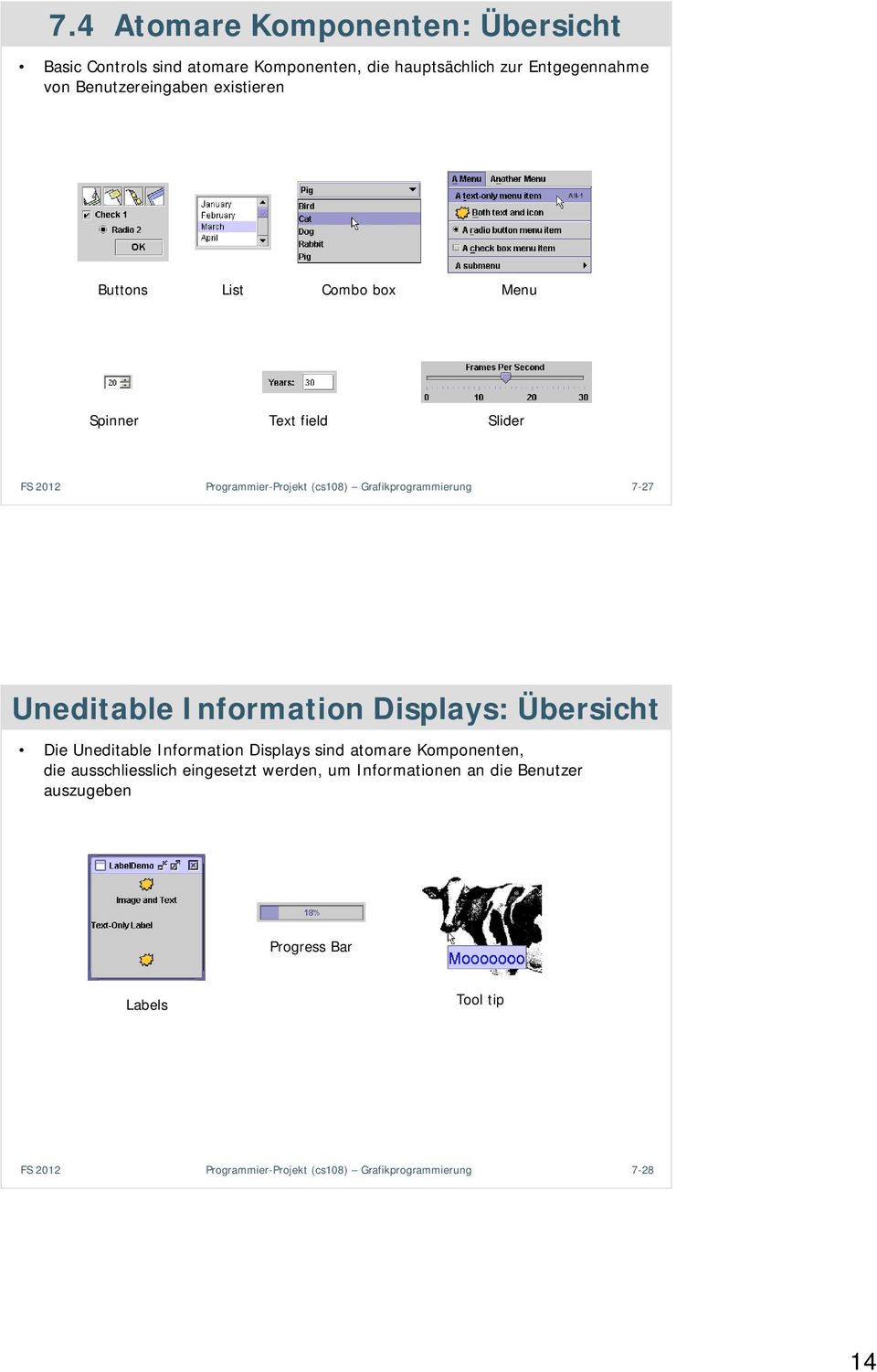 7-27 Uneditable Information Displays: Übersicht Die Uneditable Information Displays sind atomare Komponenten, die ausschliesslich