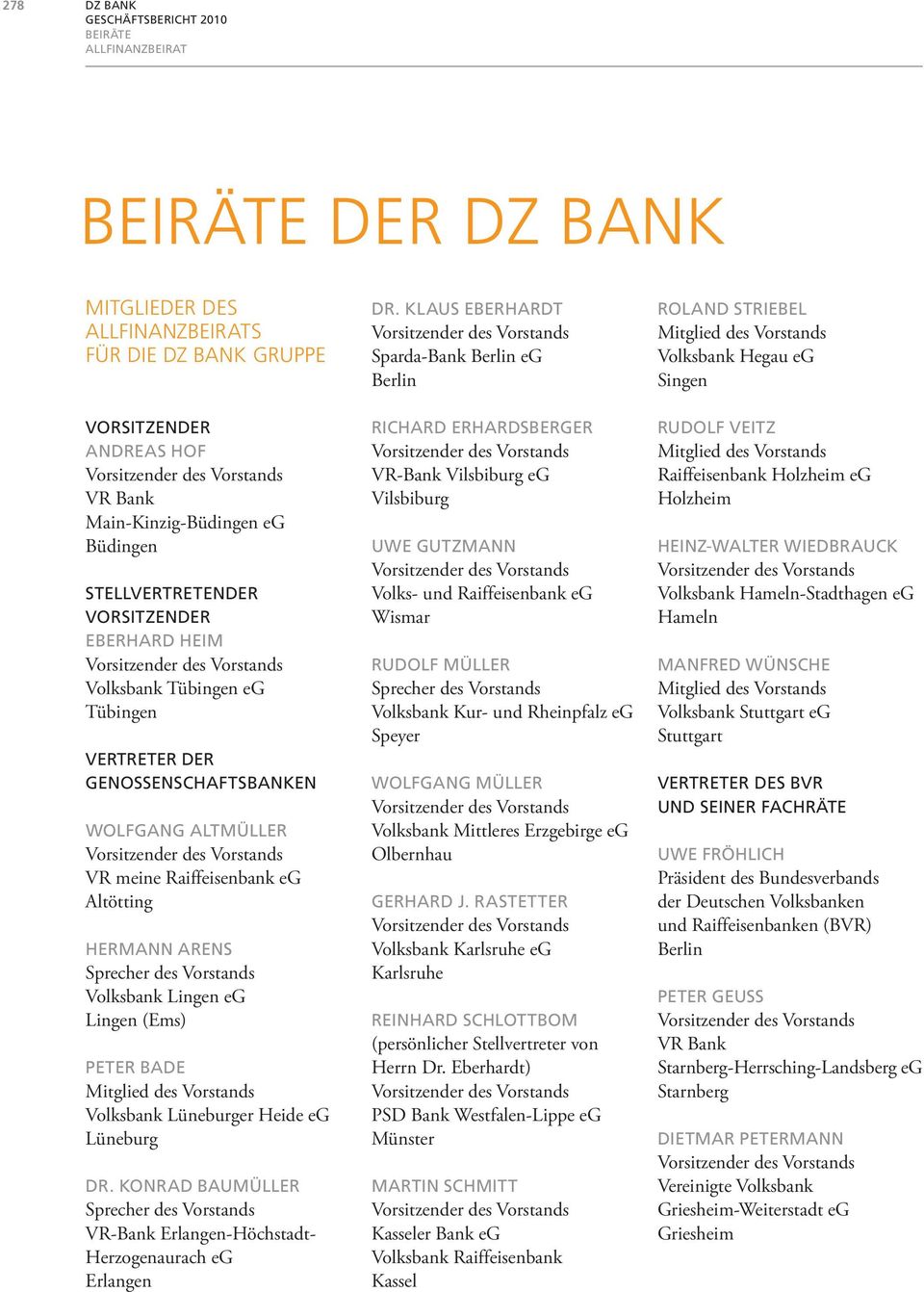 Lüneburger Heide eg Lüneburg Dr. Konrad Baumüller VR-Bank Erlangen-Höchstadt- Herzogenaurach eg Erlangen Dr.