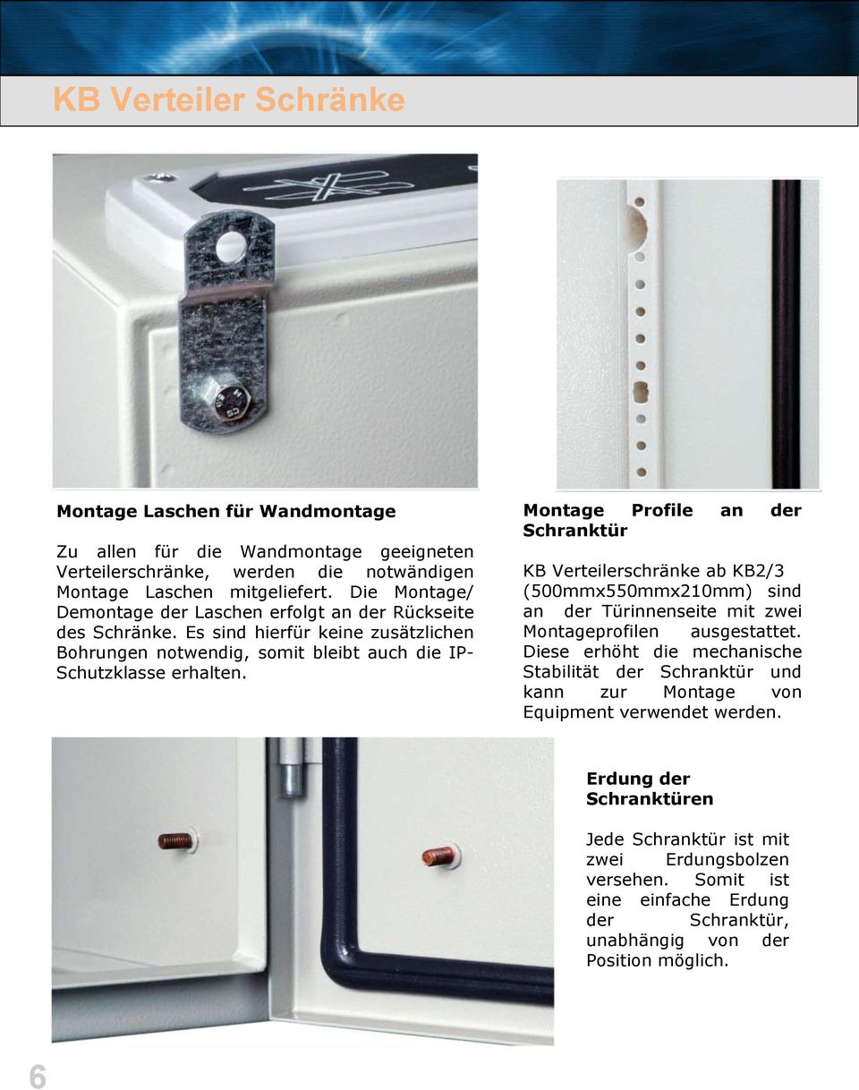 Montage Profile an der Schranktür KB Verteilerschränke ab KB2/3 (500mmx550mmx210mm) sind an der Türinnenseite mit zwei Montageprofilen ausgestattet.