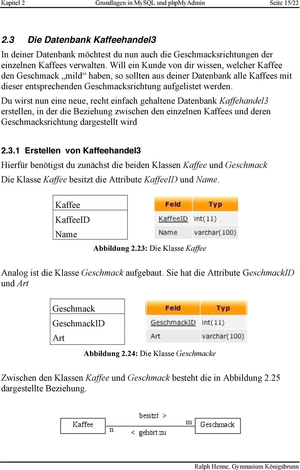 Du wirst nun eine neue, recht einfach gehaltene Datenbank Kaffehandel3 