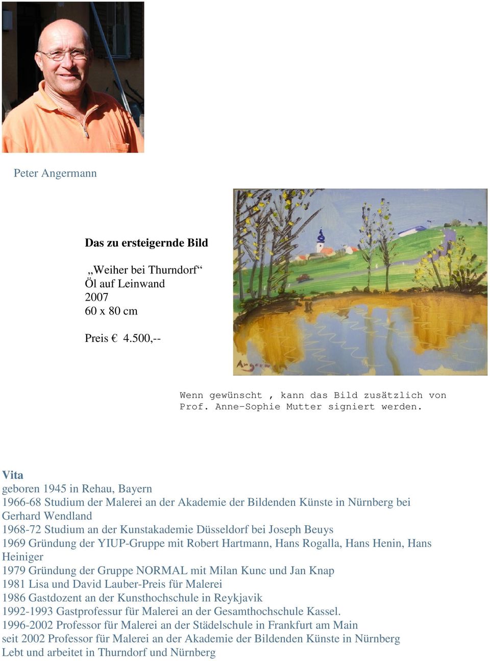 1969 Gründung der YIUP-Gruppe mit Robert Hartmann, Hans Rogalla, Hans Henin, Hans Heiniger 1979 Gründung der Gruppe NORMAL mit Milan Kunc und Jan Knap 1981 Lisa und David Lauber-Preis für Malerei