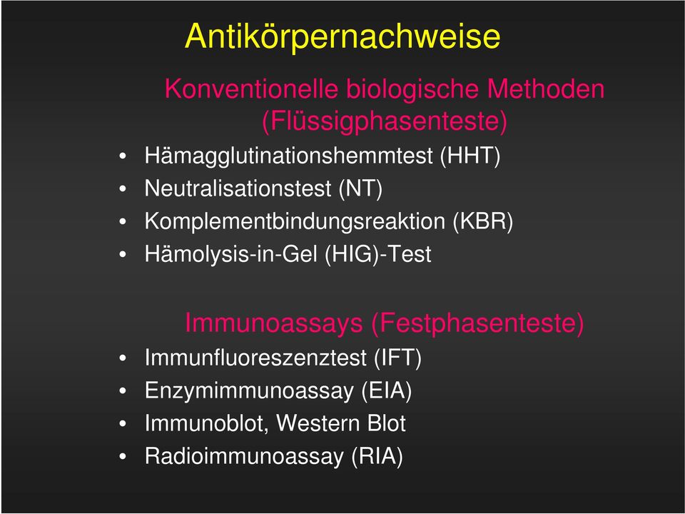 Komplementbindungsreaktion (KBR) Hämolysis-in-Gel (HIG)-Test Immunoassays