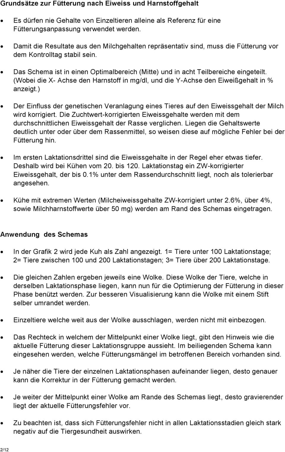 (Wobei die X- Achse den Harnstoff in mg/dl, und die Y-Achse den Eiweißgehalt in % anzeigt.) Der Einfluss der genetischen Veranlagung eines Tieres auf den Eiweissgehalt der Milch wird korrigiert.