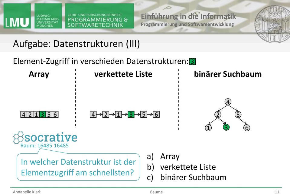 6 4 2 1 3 5 6 2 5 1 3 6 Raum: 16485 16485 In welcher Datenstruktur ist