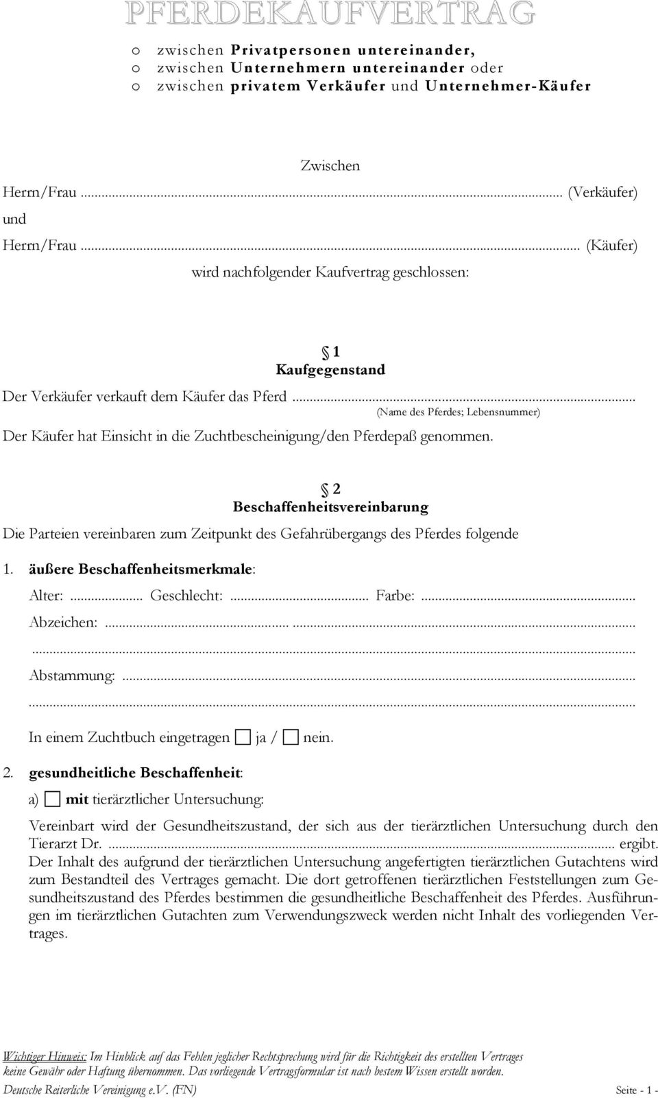 Pferdekaufvertrag Zwischen Herrn Frau Verkaufer Und Herrn Frau Kaufer Wird Nachfolgender Kaufvertrag Geschlossen Pdf Kostenfreier Download
