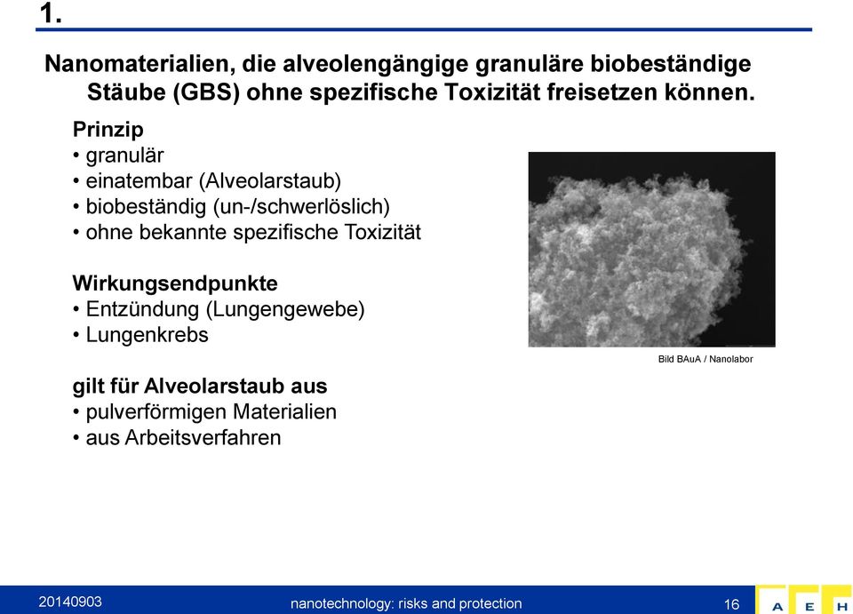 Prinzip granulär TiO 2 einatembar (Alveolarstaub) biobeständig (un-/schwerlöslich) ohne bekannte spezifische
