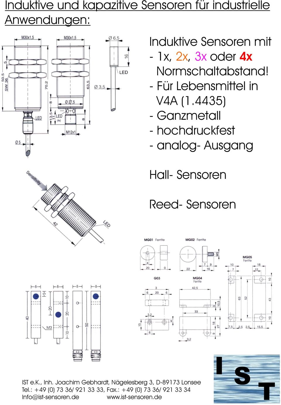 4435) - Ganzmetall - hochdruckfest - analog- Ausgang Hall- Sensoren Reed- Sensoren IST e.k., Inh.