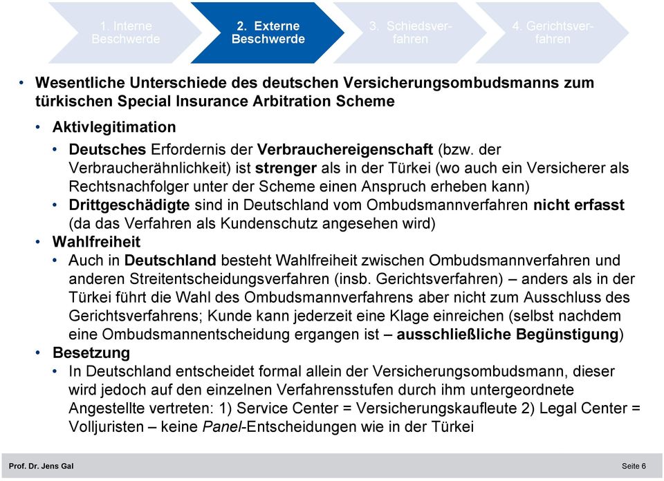 Ombudsmannverfahren nicht erfasst (da das Verfahren als Kundenschutz angesehen wird) Wahlfreiheit Auch in Deutschland besteht Wahlfreiheit zwischen Ombudsmannverfahren und anderen