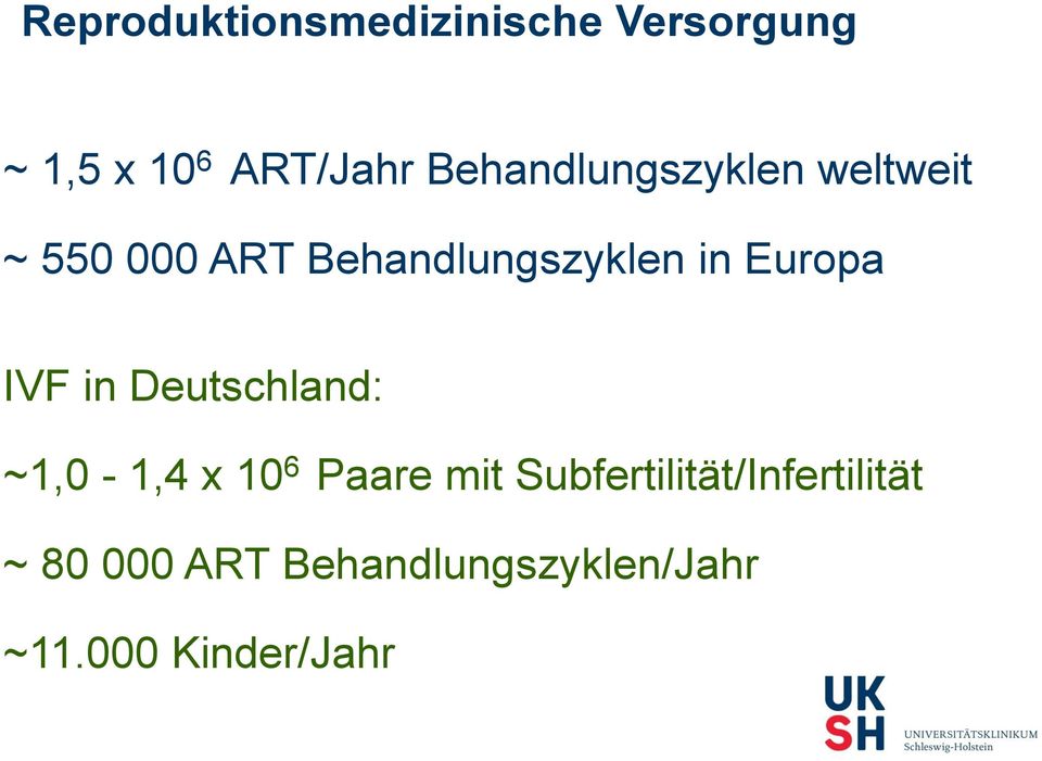 Europa IVF in Deutschland: ~1,0-1,4 x 10 6 Paare mit