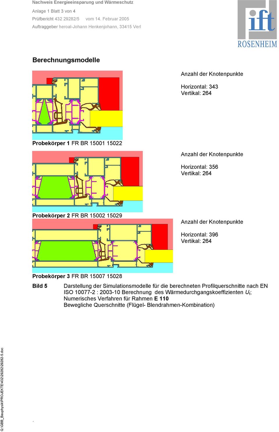 Probekörper 3 FR BR 15007 15028 Bild 5 Darstellung der Simulationsmodelle für die berechneten Profilquerschnitte nach EN ISO 10077-2 :
