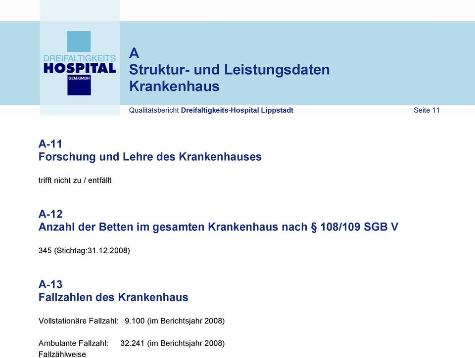 Krankenhaus nach 108/109 SGB V 345 (Stichtag:31.12.