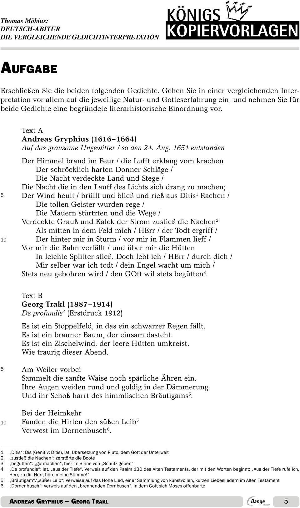 5 10 Text A Andreas Gryphius (1616 1664) Auf das grausame Ungewitter / so den 24. Aug.