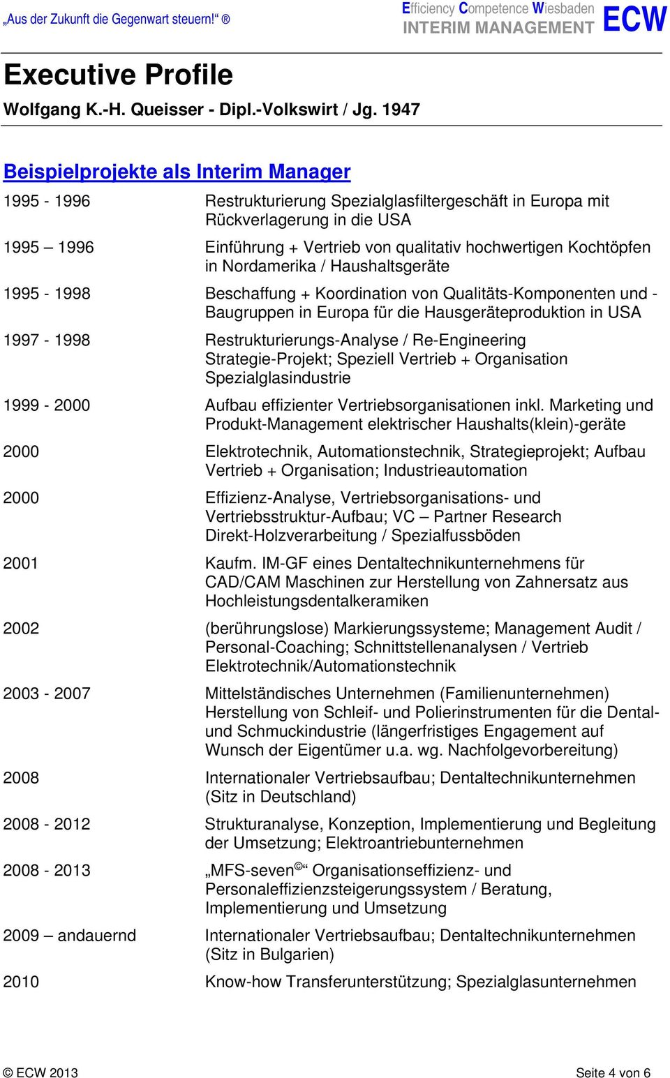 Restrukturierungs-Analyse / Re-Engineering Strategie-Projekt; Speziell Vertrieb + Organisation Spezialglasindustrie 1999-2000 Aufbau effizienter Vertriebsorganisationen inkl.