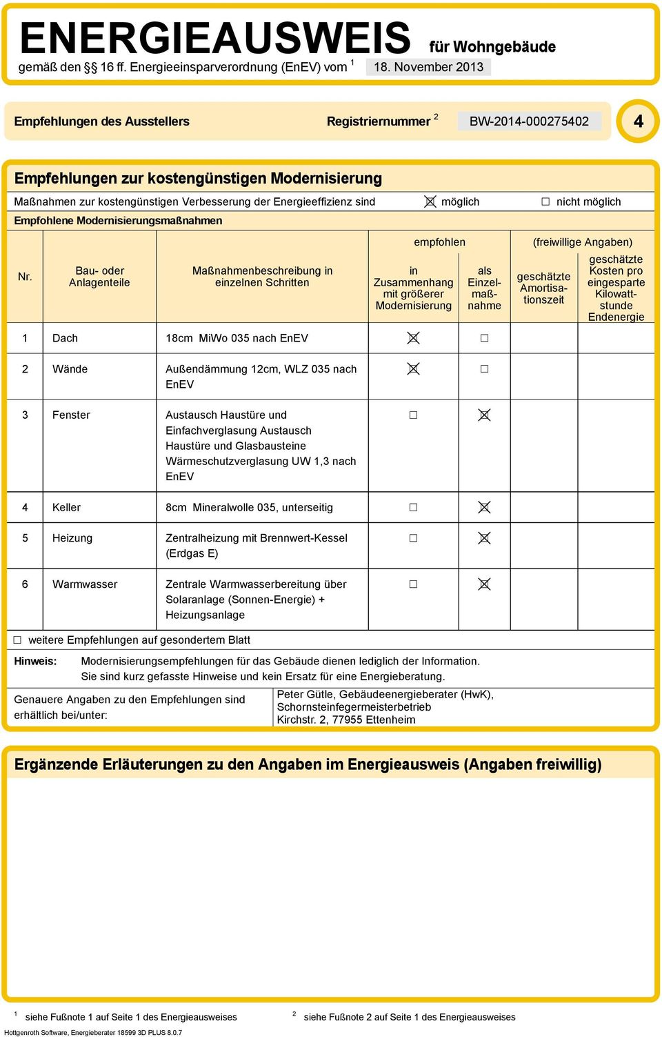 möglich Empfohlene Modernisierungsmaßnahmen Nr.