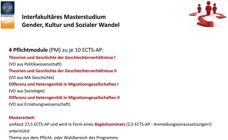 Soziologie) Differenz und Heterogenität in Migrationsgesellschaften II (VO aus Erziehungswissenschaft) Masterarbeit: umfasst 27,5 ECTS-AP