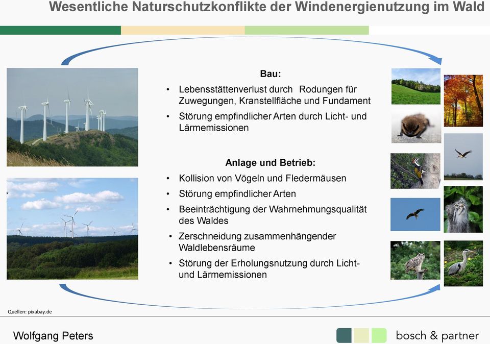 Betrieb: Kollision von Vögeln und Fledermäusen Störung empfindlicher Arten Beeinträchtigung der Wahrnehmungsqualität