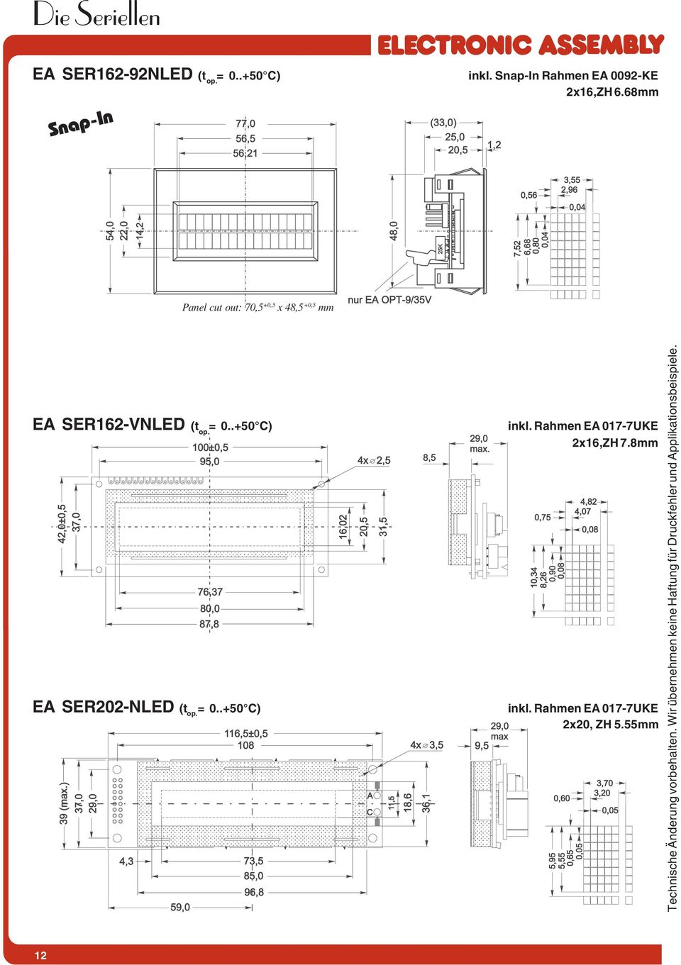 68mm Panel cut out: 70,5 +0,5 x 48,5 +0,5 mm EA SER162-VNLED
