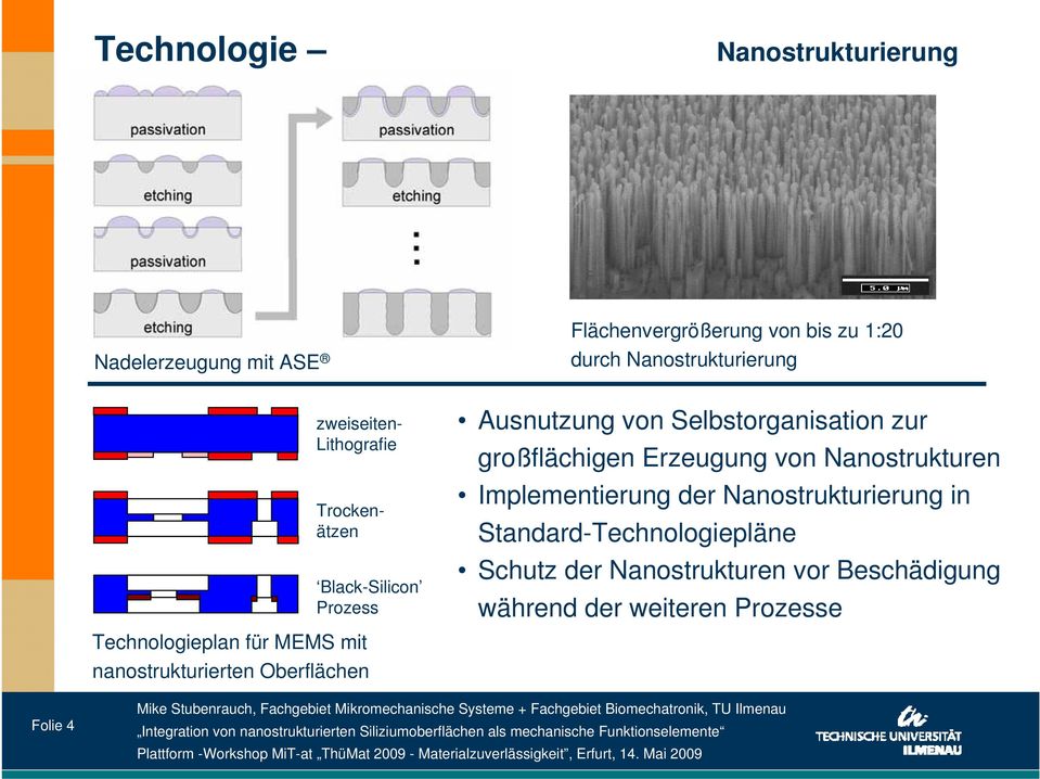 Oberflächen Ausnutzung von Selbstorganisation zur großflächigen Erzeugung von Nanostrukturen Implementierung der