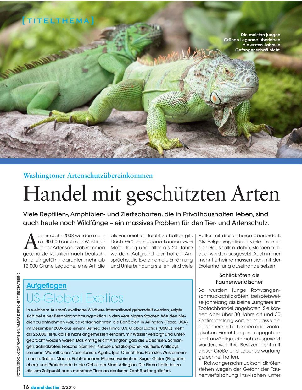 für den Tier- und Artenschutz. Allein im Jahr 2008 wurden mehr als 80.000 durch das Washingtoner Artenschutzabkommen geschützte Reptilien nach Deutschland eingeführt, darunter mehr als 12.