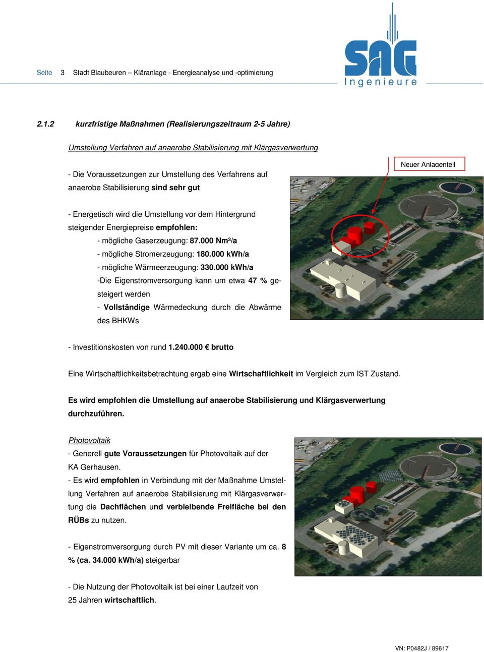 Stabilisierung sind sehr gut Neuer Anlagenteil - Energetisch wird die Umstellung vor dem Hintergrund steigender Energiepreise empfohlen: - mögliche Gaserzeugung: 87.