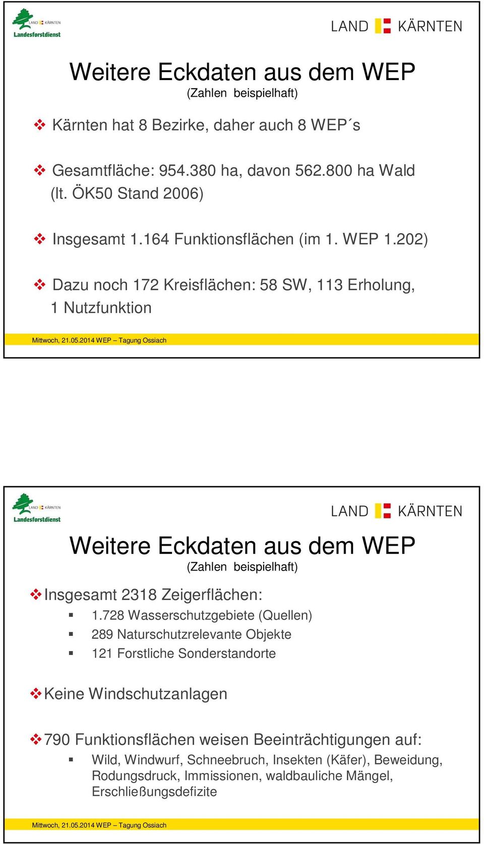 202) Dazu noch 172 Kreisflächen: 58 SW, 113 Erholung, 1 Nutzfunktion Weitere Eckdaten aus dem WEP (Zahlen beispielhaft) Insgesamt 2318 Zeigerflächen: 1.