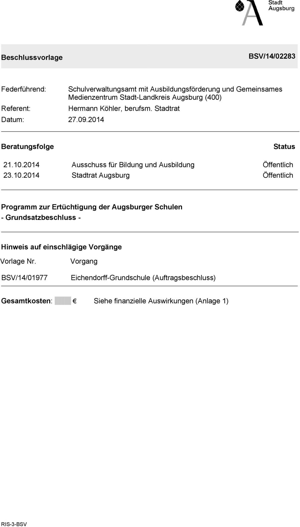 Stadtrat Beratungsflge Status 21.10.