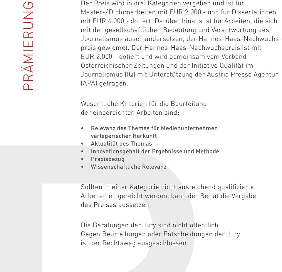Der Hannes-Haas-Nachwuchspreis ist mit EUR 2.
