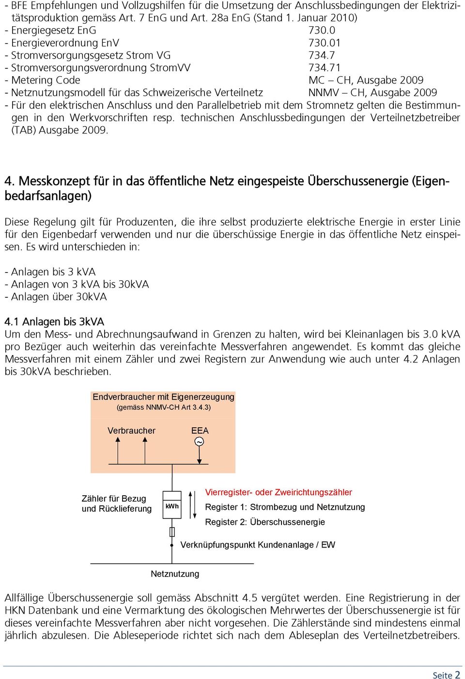 71 - Metering Code MC CH, Ausgabe 2009 - smodell für das Schweizerische Verteilnetz NNMV CH, Ausgabe 2009 - Für den elektrischen Anschluss und den Parallelbetrieb mit dem Stromnetz gelten die