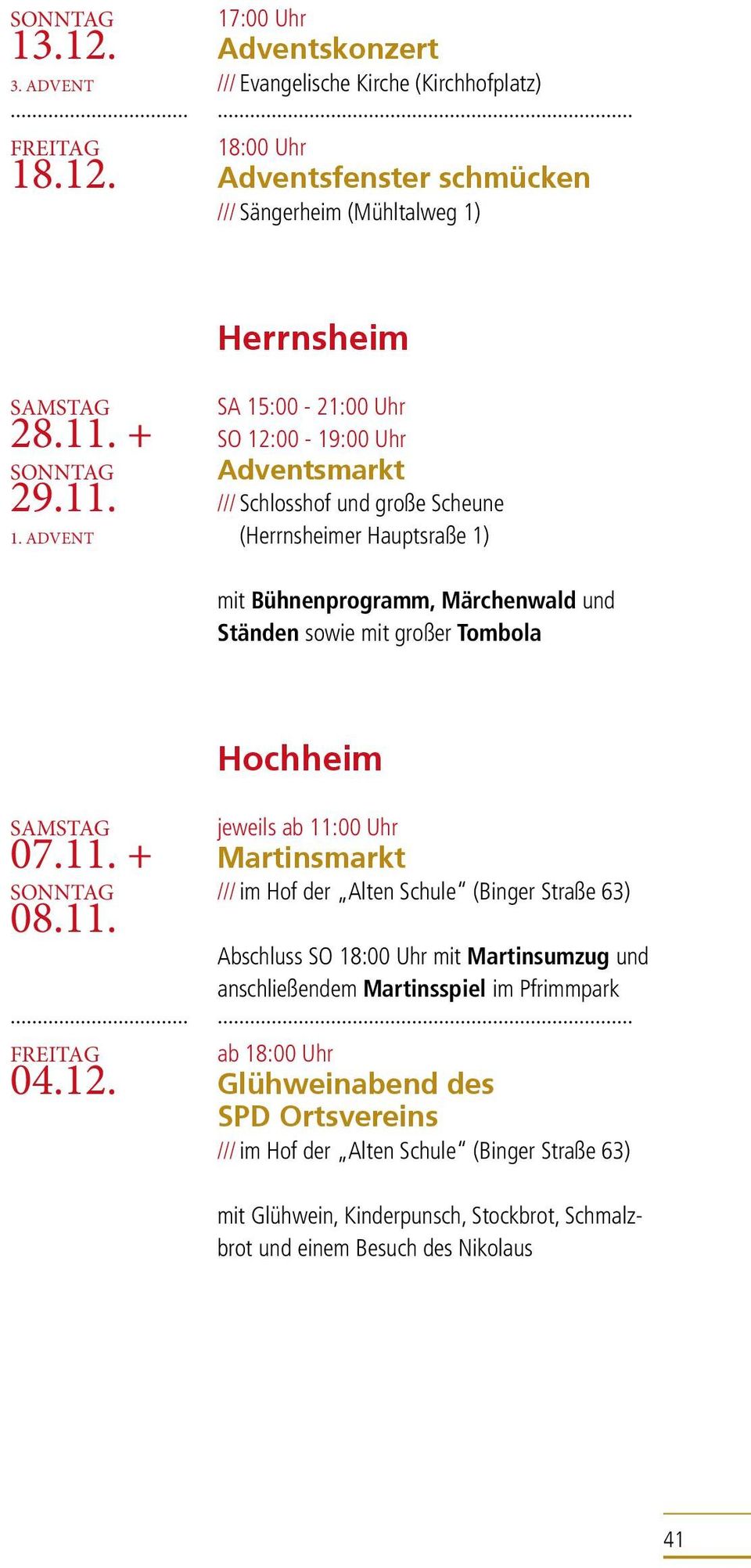 Tombola Hochheim 07.11. + 08.11. 04.12.
