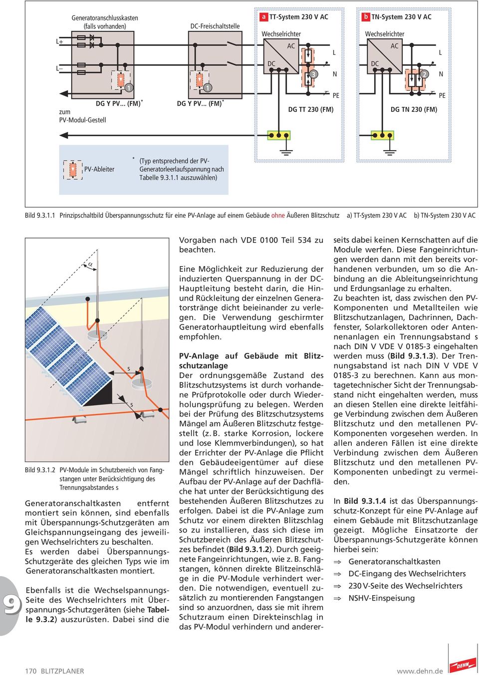 Generatorleerlaufpannung nach Tabelle.3.. auzuwählen) Bild.3.. Prinzipchaltbild Überpannungchutz für eine PV-Anlage auf einem Gebäude ohne Äußeren Blitzchutz a) TT-Sytem 230 V AC b) TN-Sytem 230 V AC a Bild.