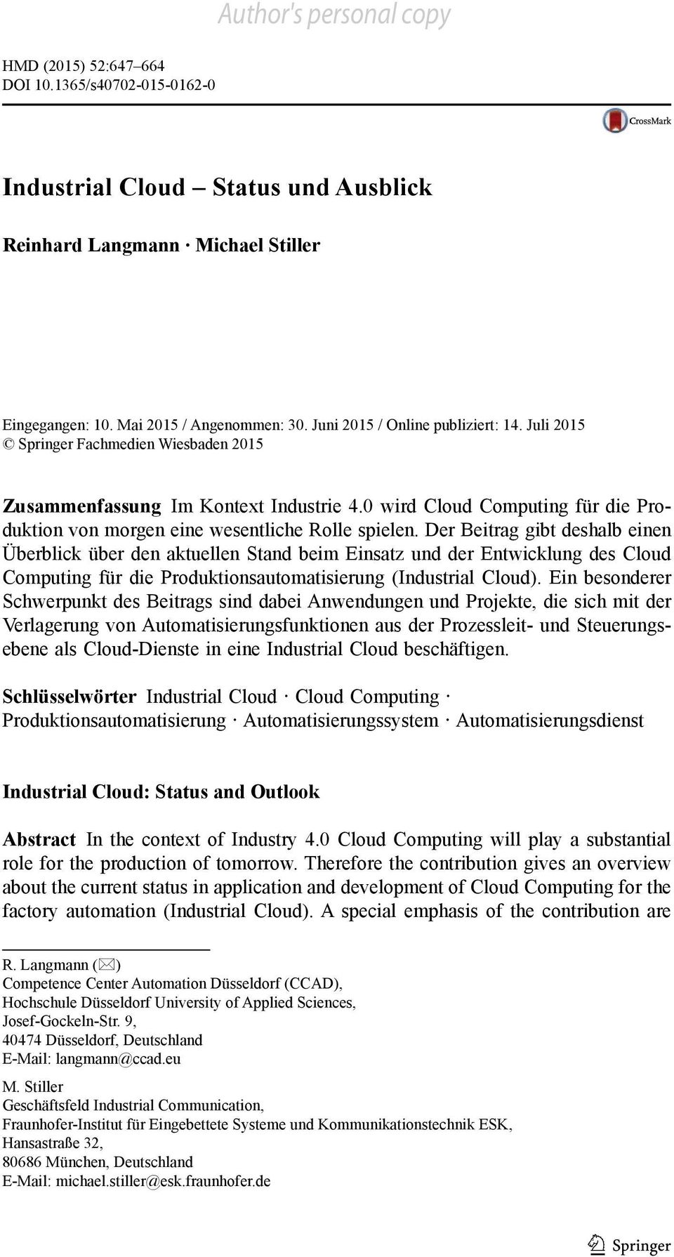 0 wird Cloud Computing für die Produktion von morgen eine wesentliche Rolle spielen.