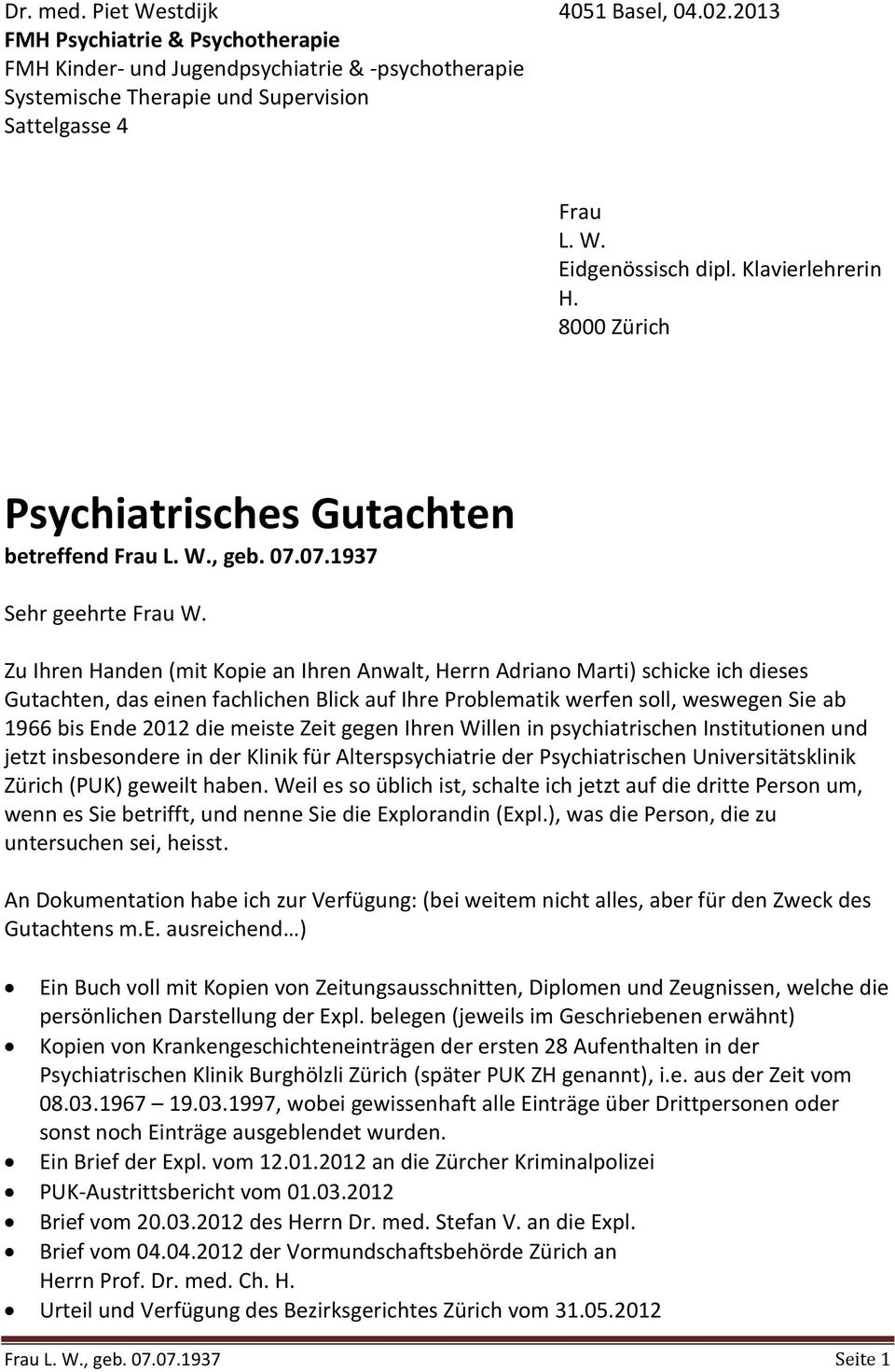 Psychiatrisches Gutachten Betreffend Frau L W Geb Pdf Free Download
