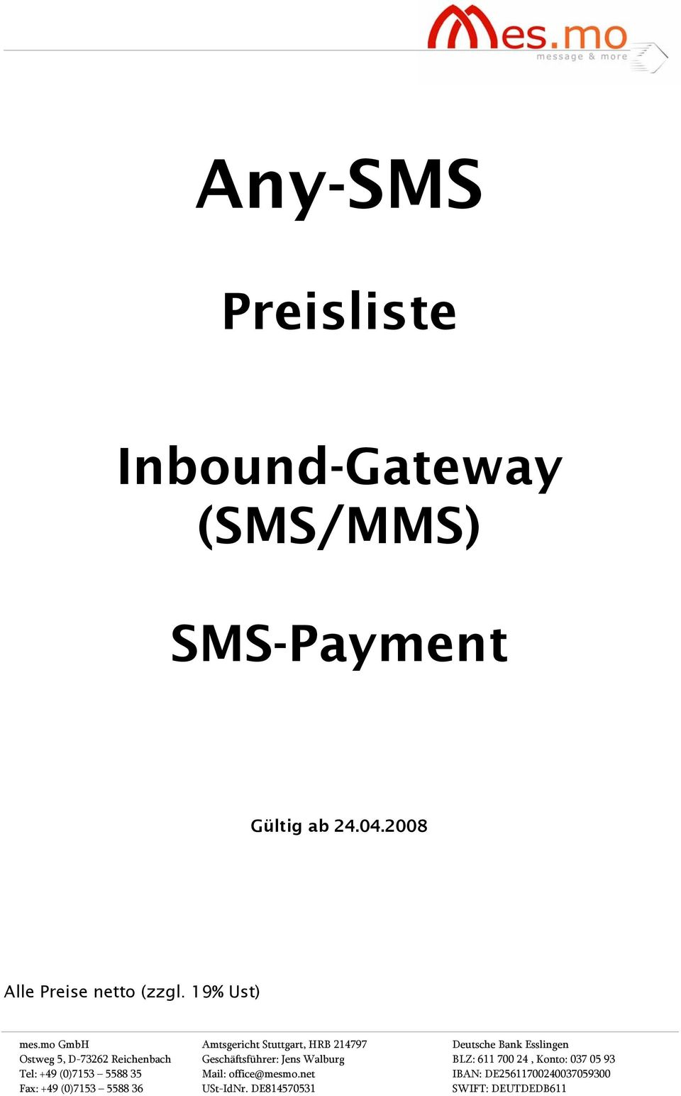 SMS-Payment Gültig ab 24.04.